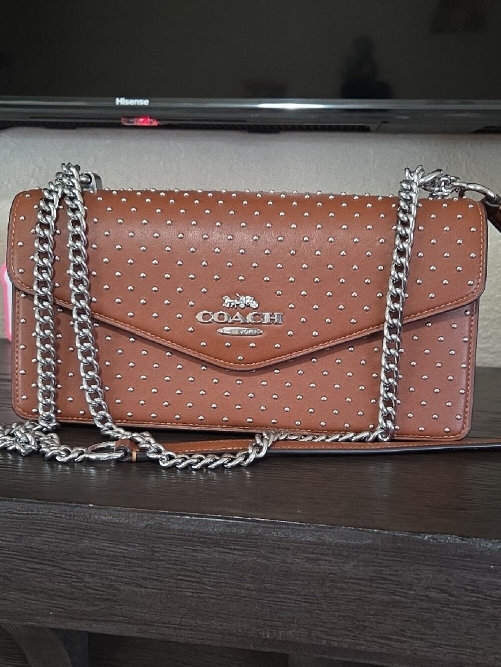 Coach Klare With Rivets Leather Studded Envelope Crossbody Bag - Picture 6 of 7